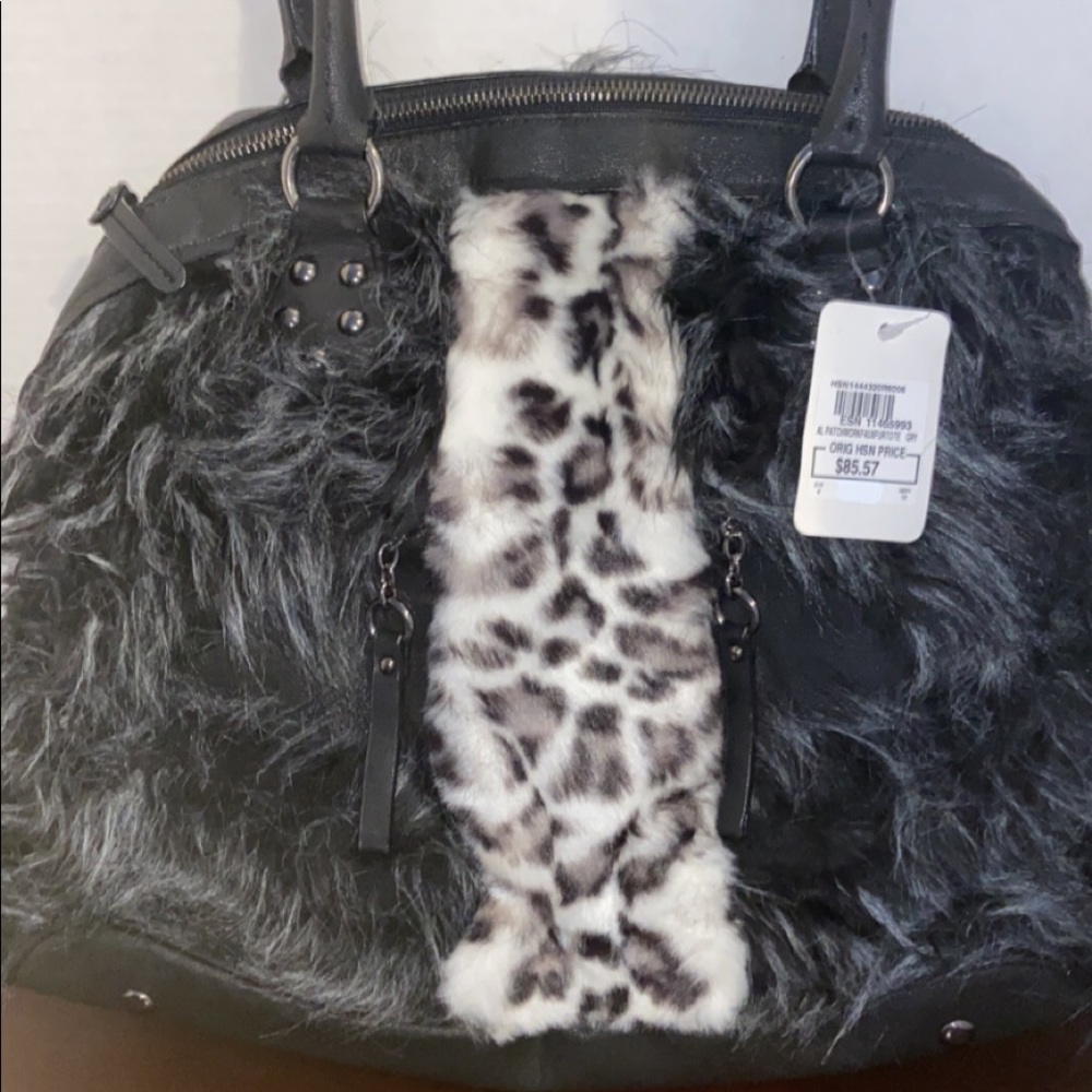 NWT Adrienne Landau faux fur animal print handbag